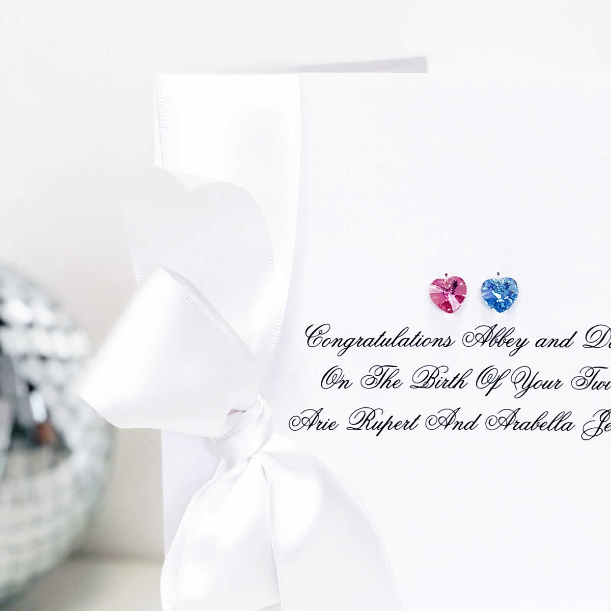 What to give as baby twins gift / card | Swarosvki crystal heart for each twin | The Luxe Co